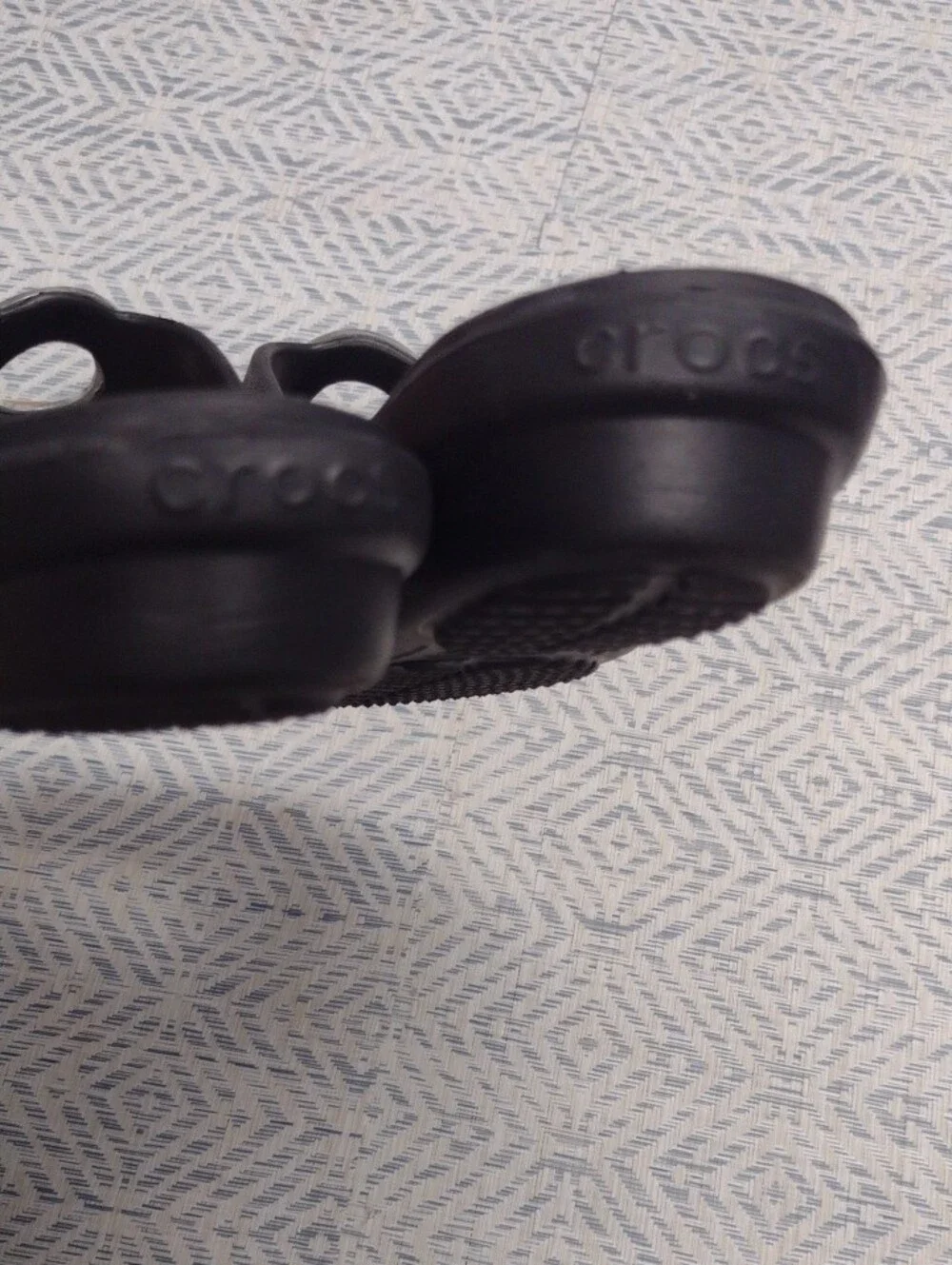 CROCS Black Slide Sandals with Silver Ring Detail